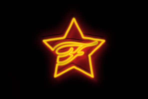 Neon orange Frontier star logo.